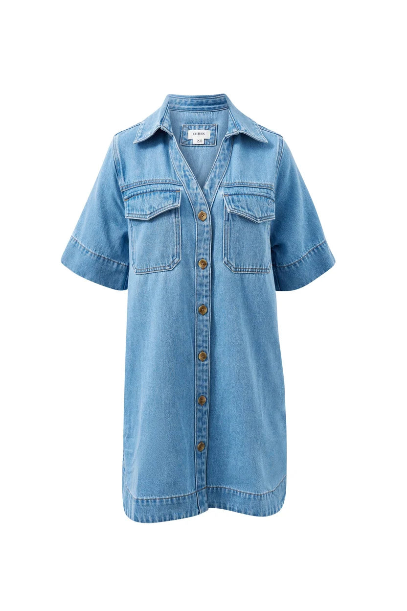 Ceres life Bonnie Relaxed Shirt Dress - Vintage Blue