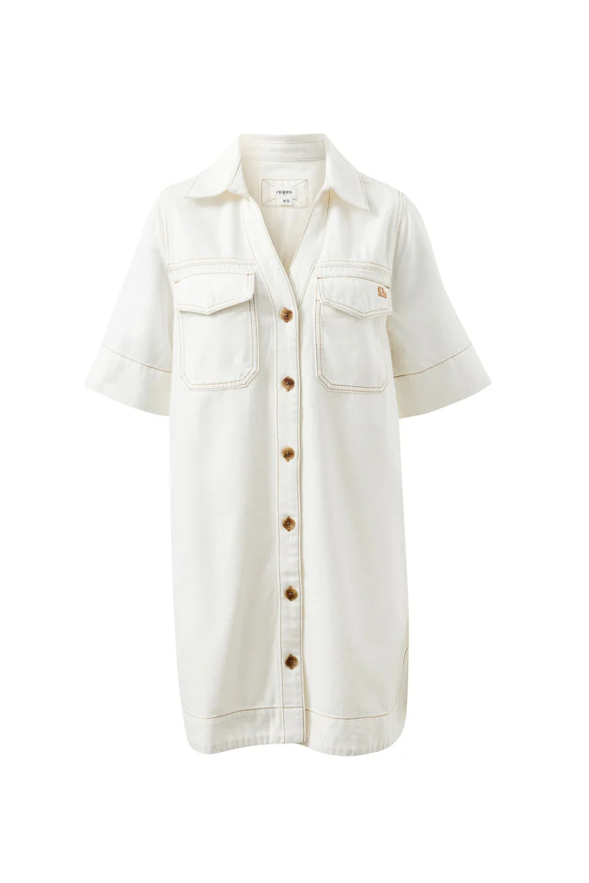 Ceres Life Bonnie Relaxed Shirt Dress - fresh Ecru