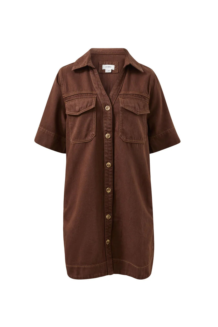 Ceres Life Bonnie Relaxed Shirt Dress - Chocolate
