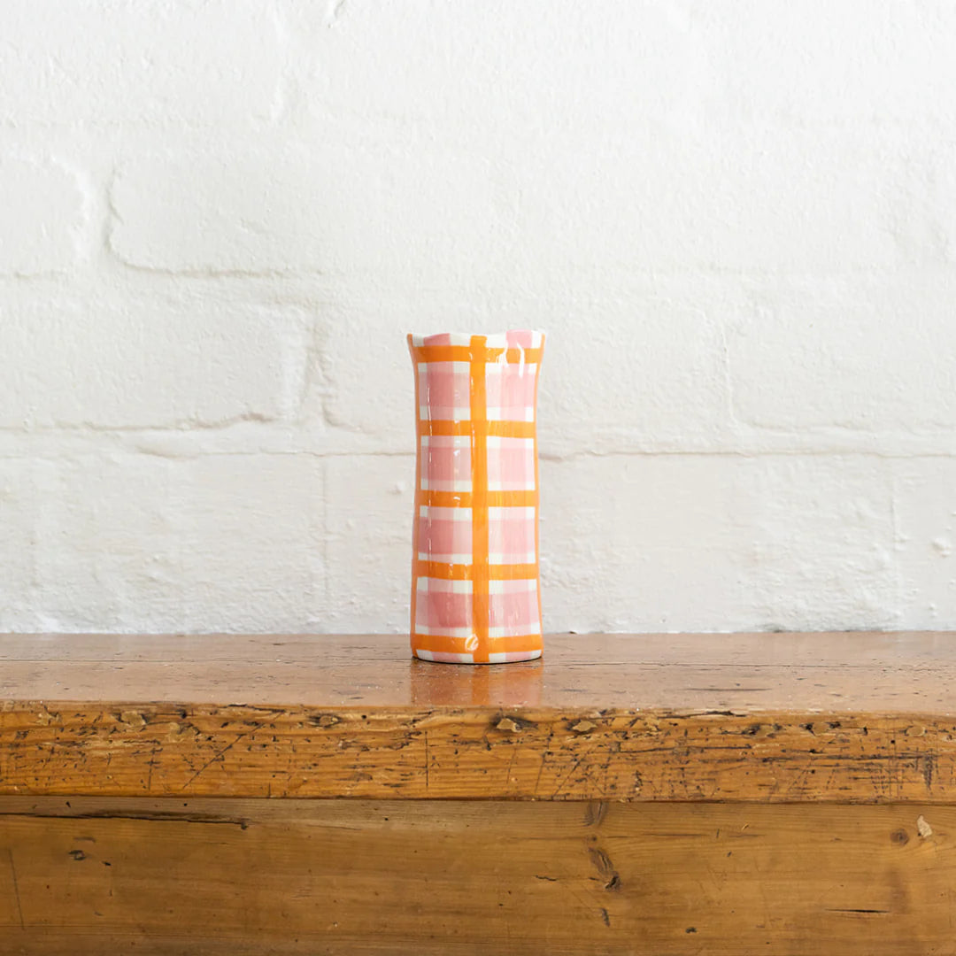 Small Vase - Pink and Orange Gingham