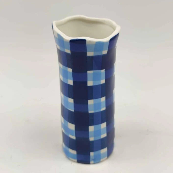 Small Vase - Navy & Cornflower Blue Gingham