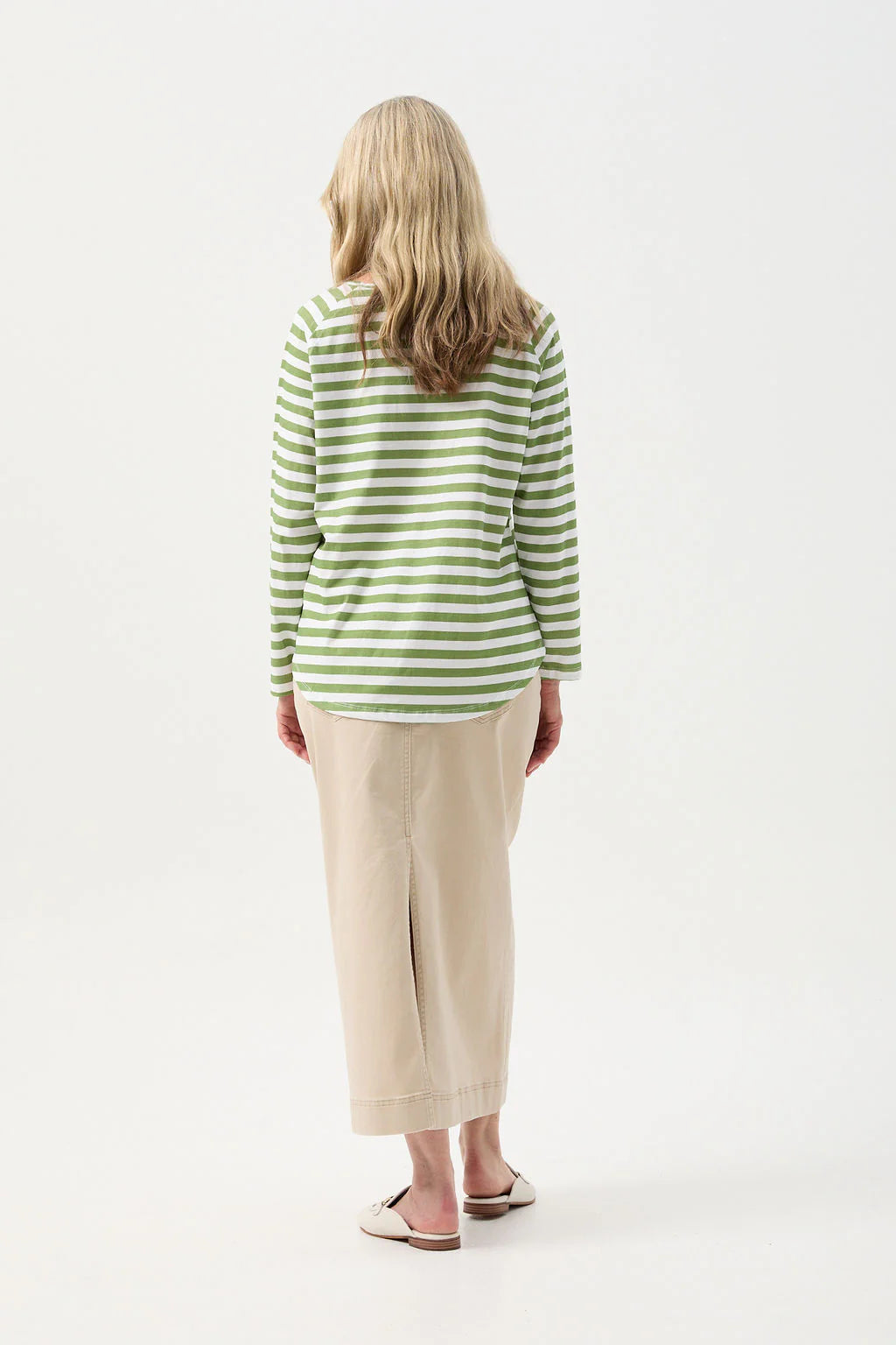 Stripe Long Sleeve Tee White/Leaf Green