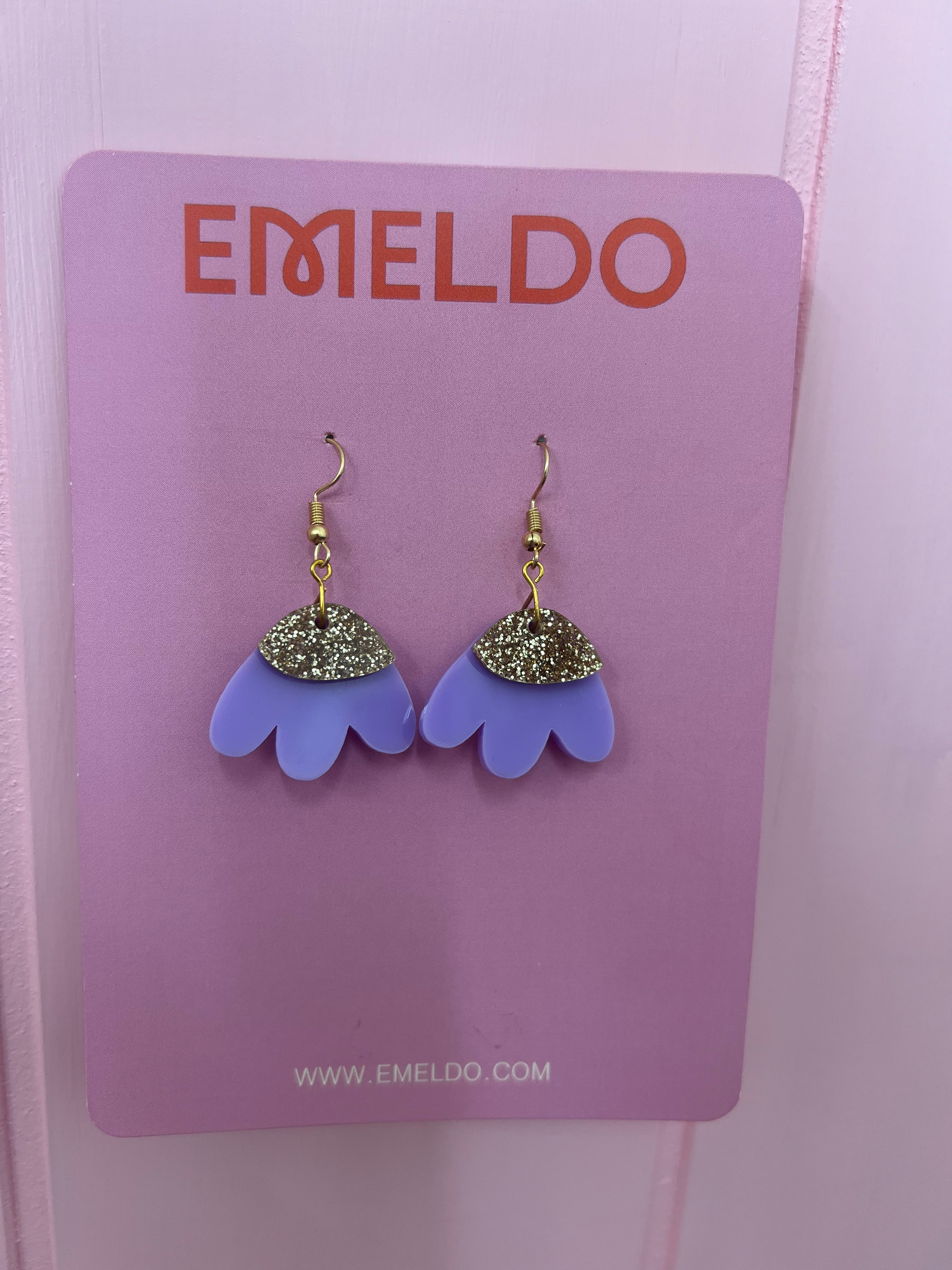 Elle Earrings - Lilac & Gold Glitter