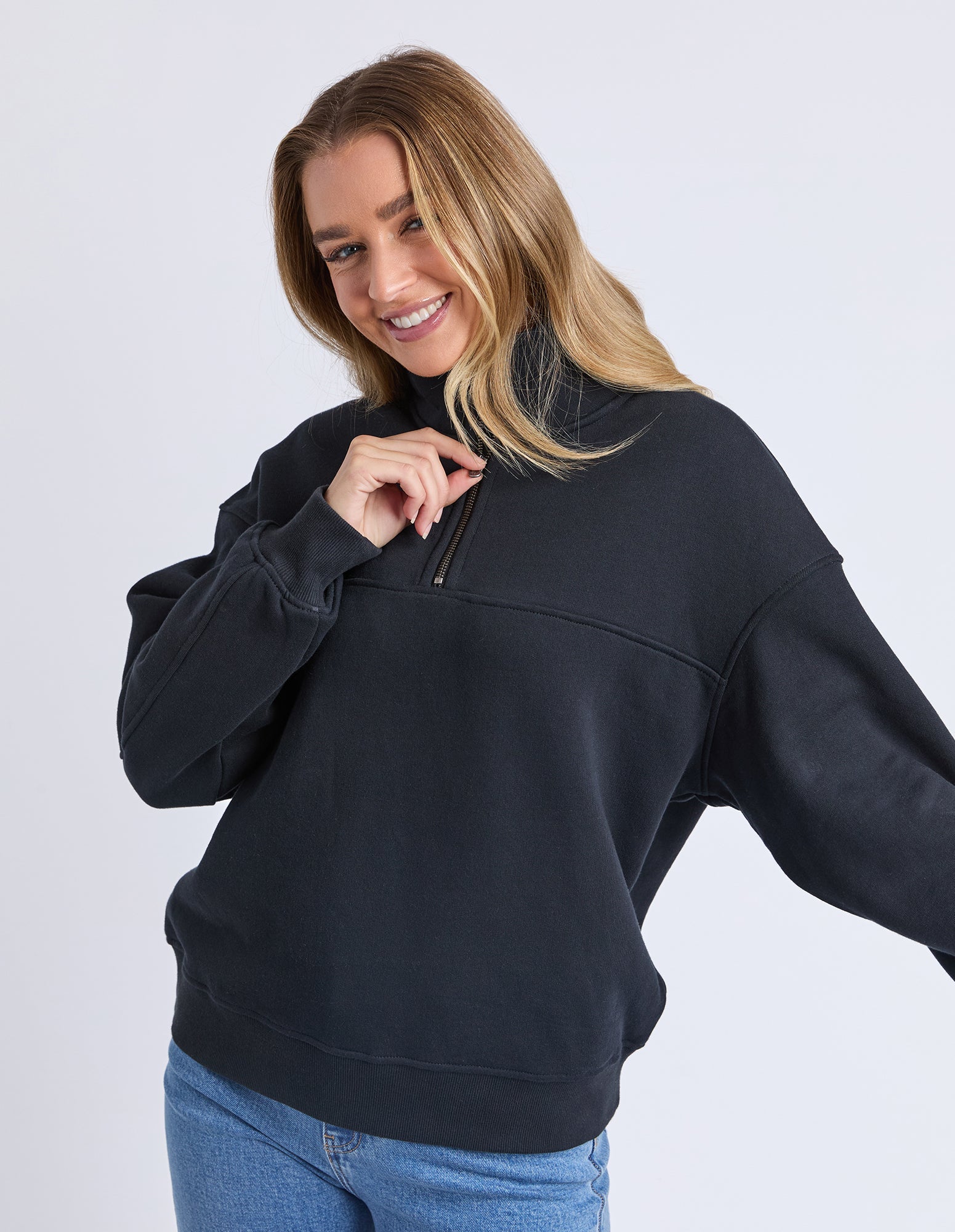 College Zip Crew - Black On Black