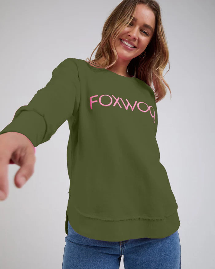 Simplified Crew - Olive with Pink