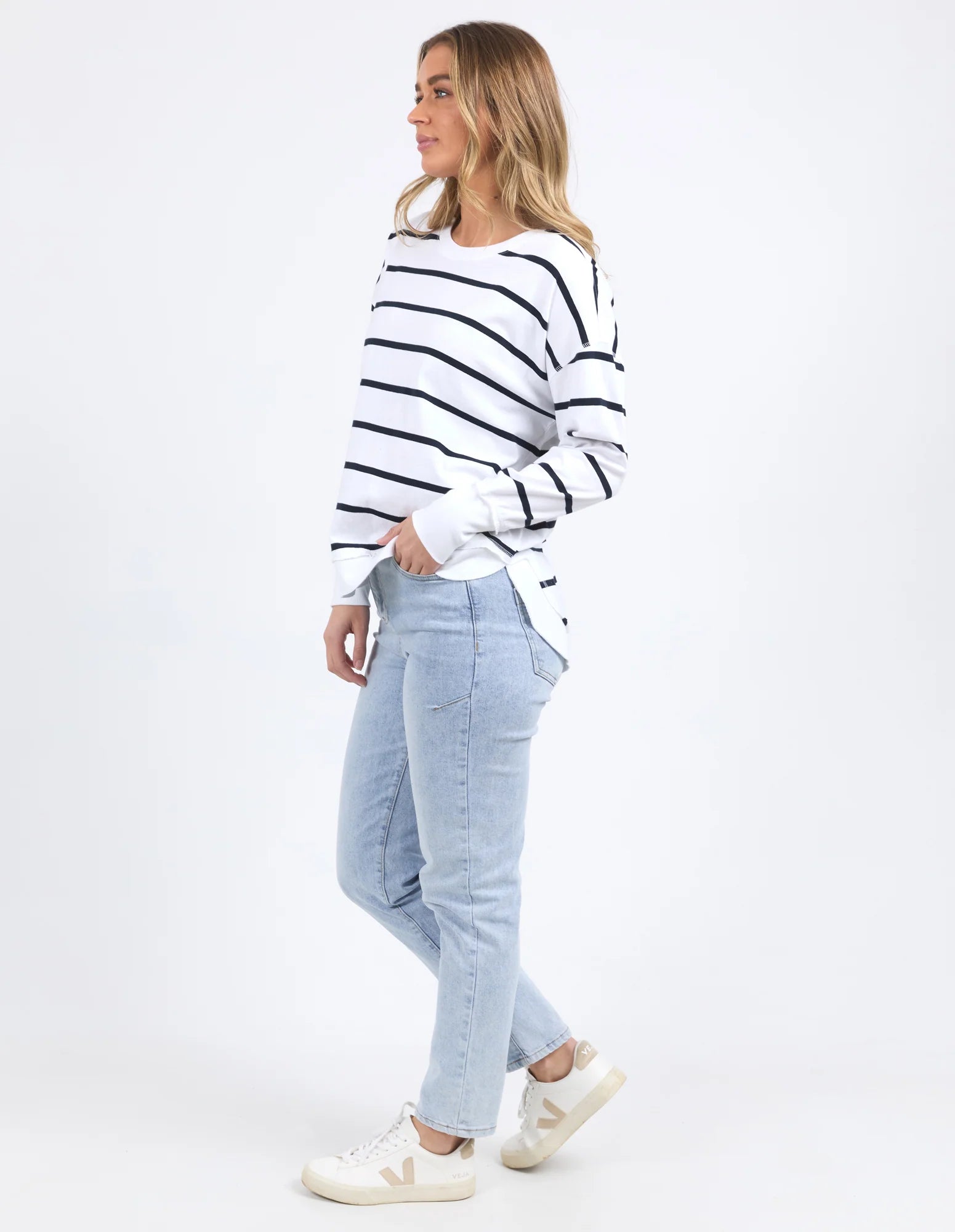 Farrah Stripe Long Sleeve - White/ Navy