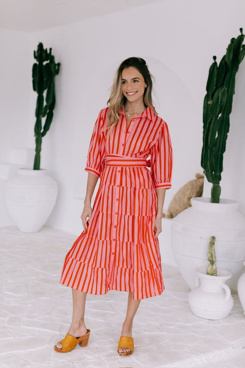 Racquet Club Shirt Dress - Pink/red