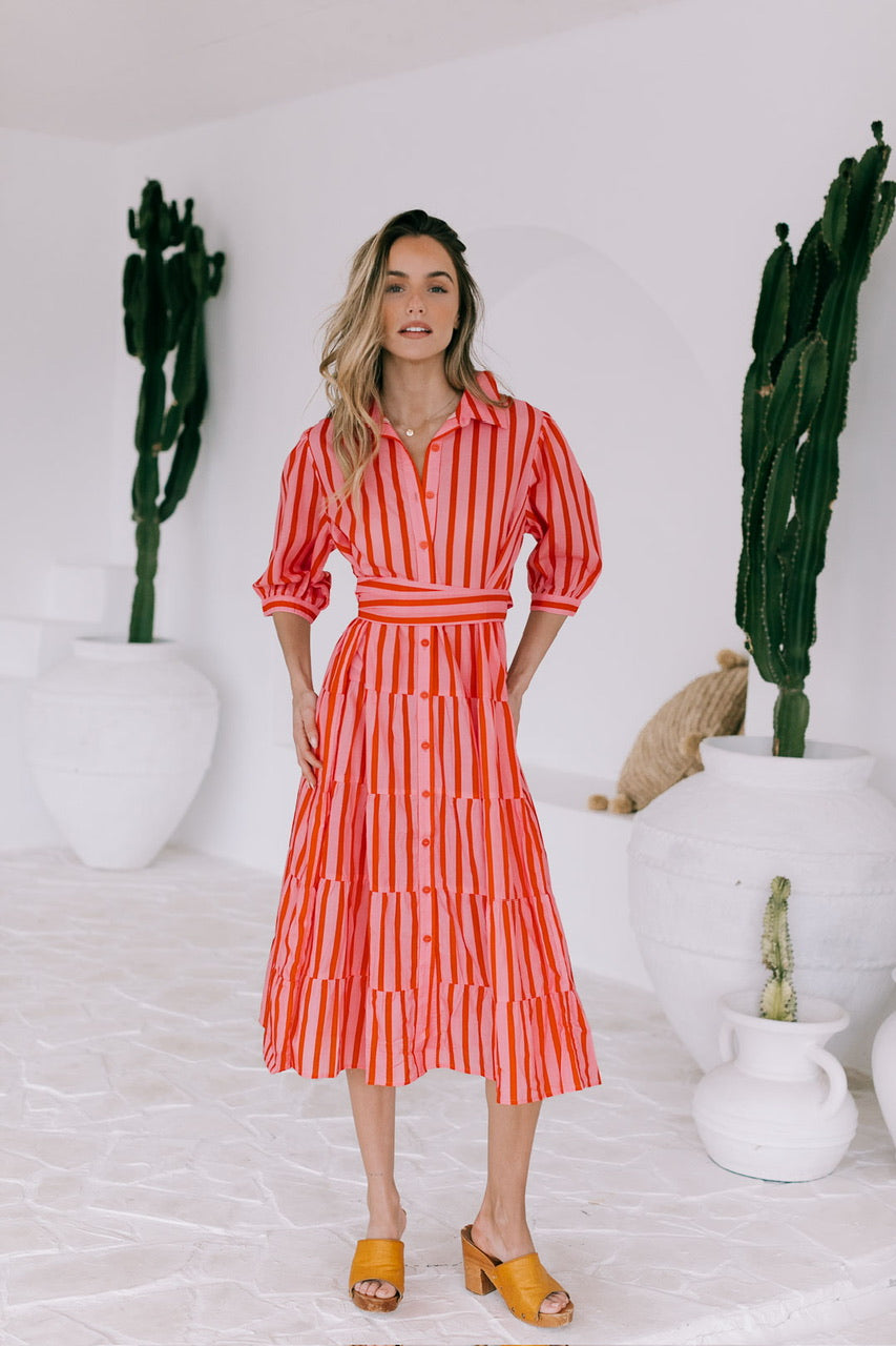 Racquet Club Shirt Dress - Pink/red