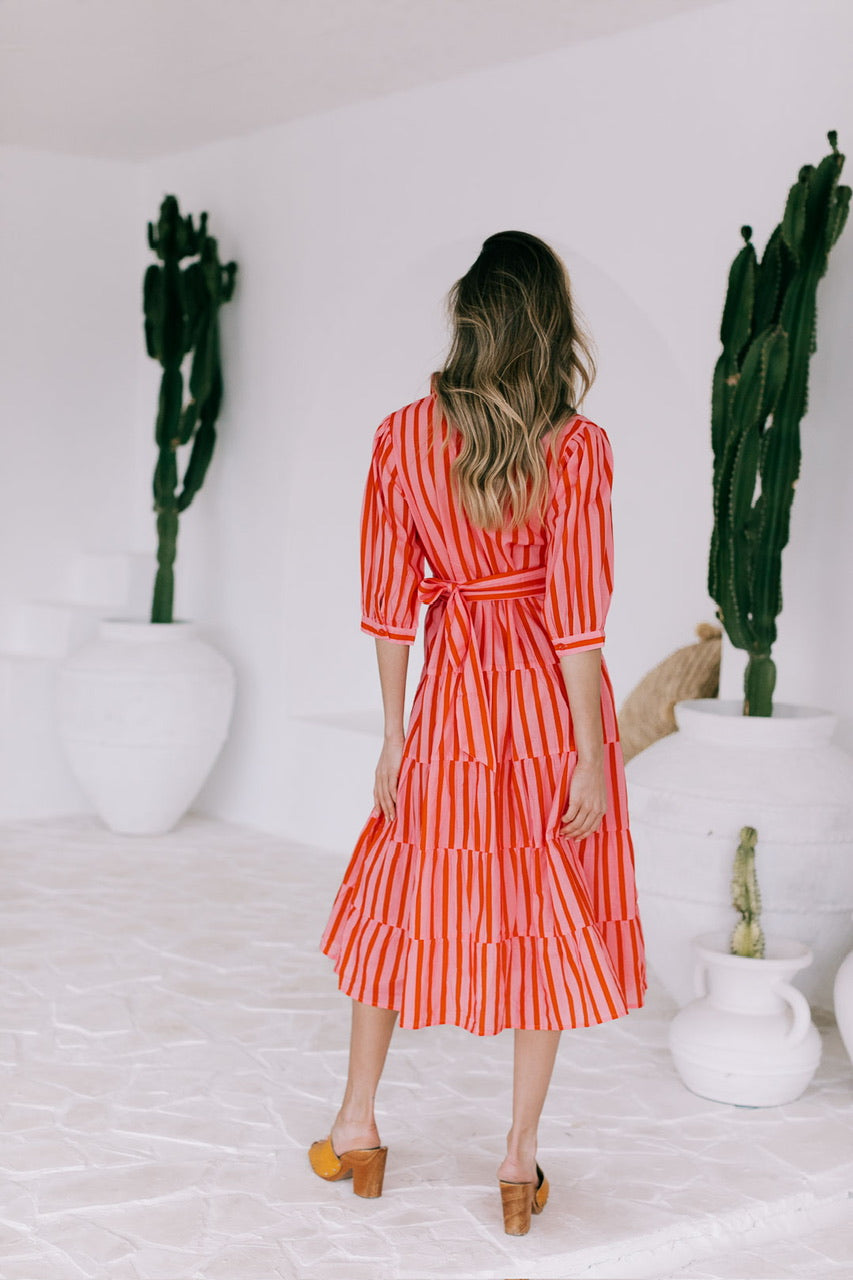 Racquet Club Shirt Dress - Pink/red