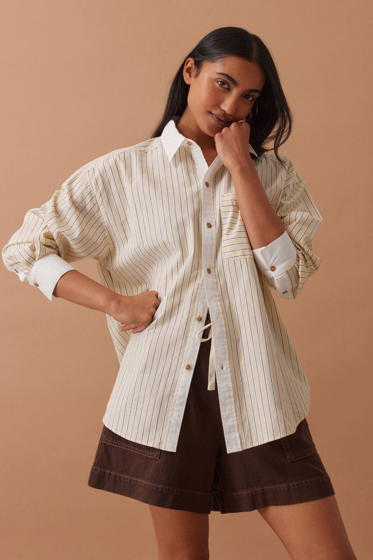 Peta Oversized Shirt - Sunny yellow stripe white collar