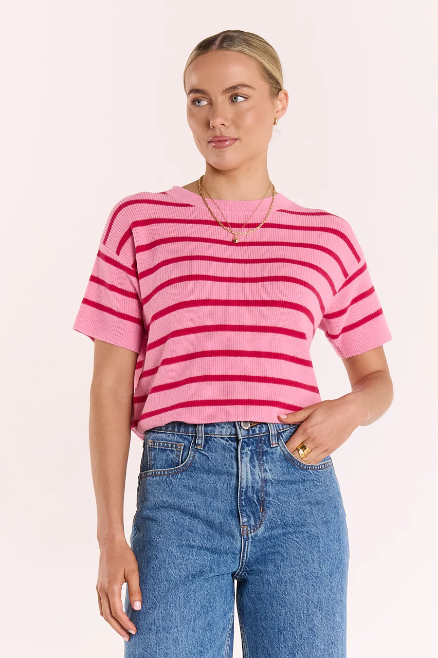 Jasper Knitted Tee - Pink Red Stripe