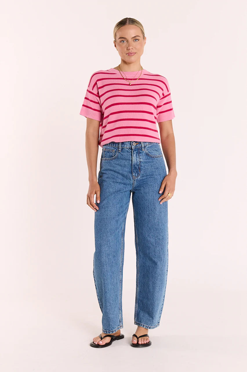 Jasper Knitted Tee - Pink Red Stripe