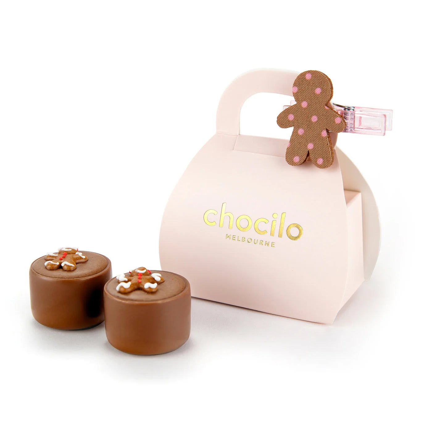 2 Christmas Gingerbread Milk Chocolates in Handbag - 25g