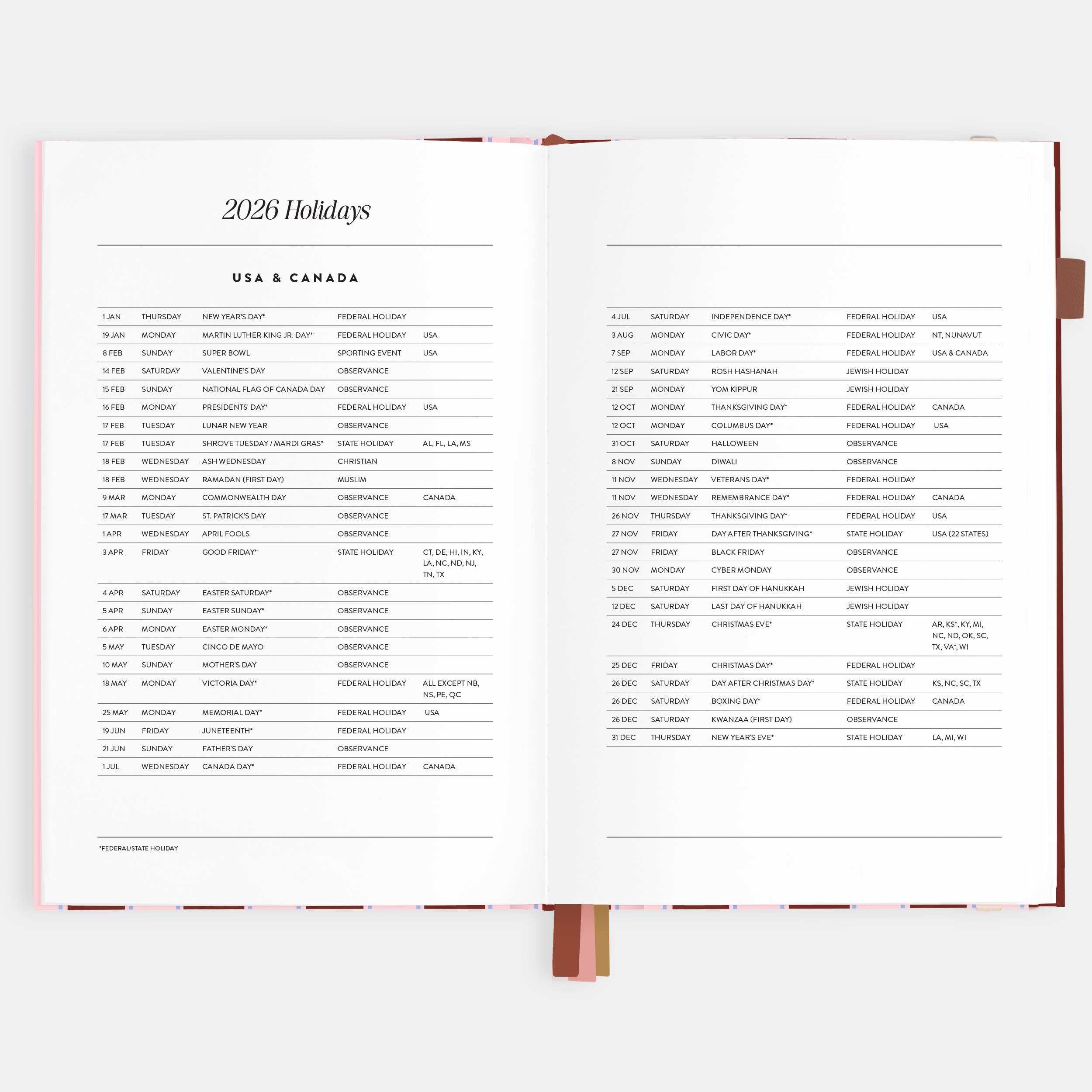 2026 Burgundy Stripe A5 Vertical Planner