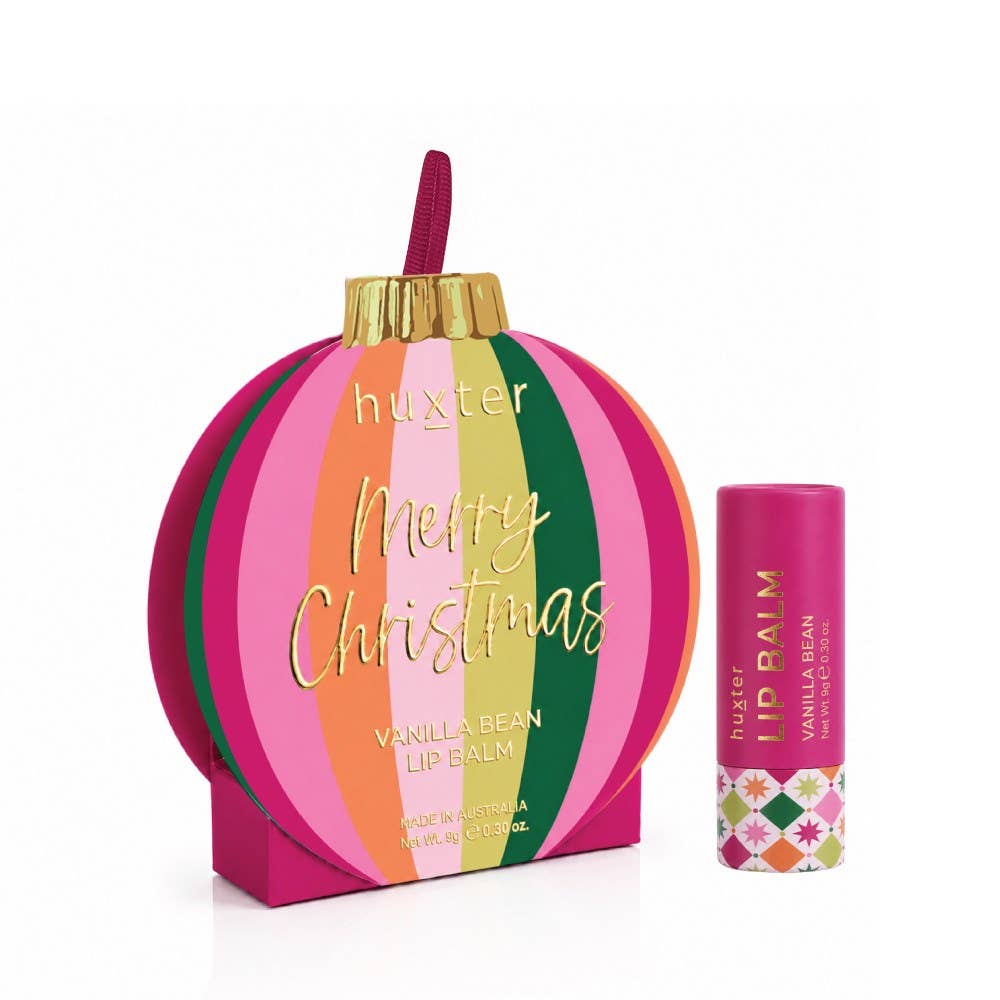Hanging 9gm Lip Balm Bauble - Stripes - Mulberry - XMAS 26 - Vanilla Bean