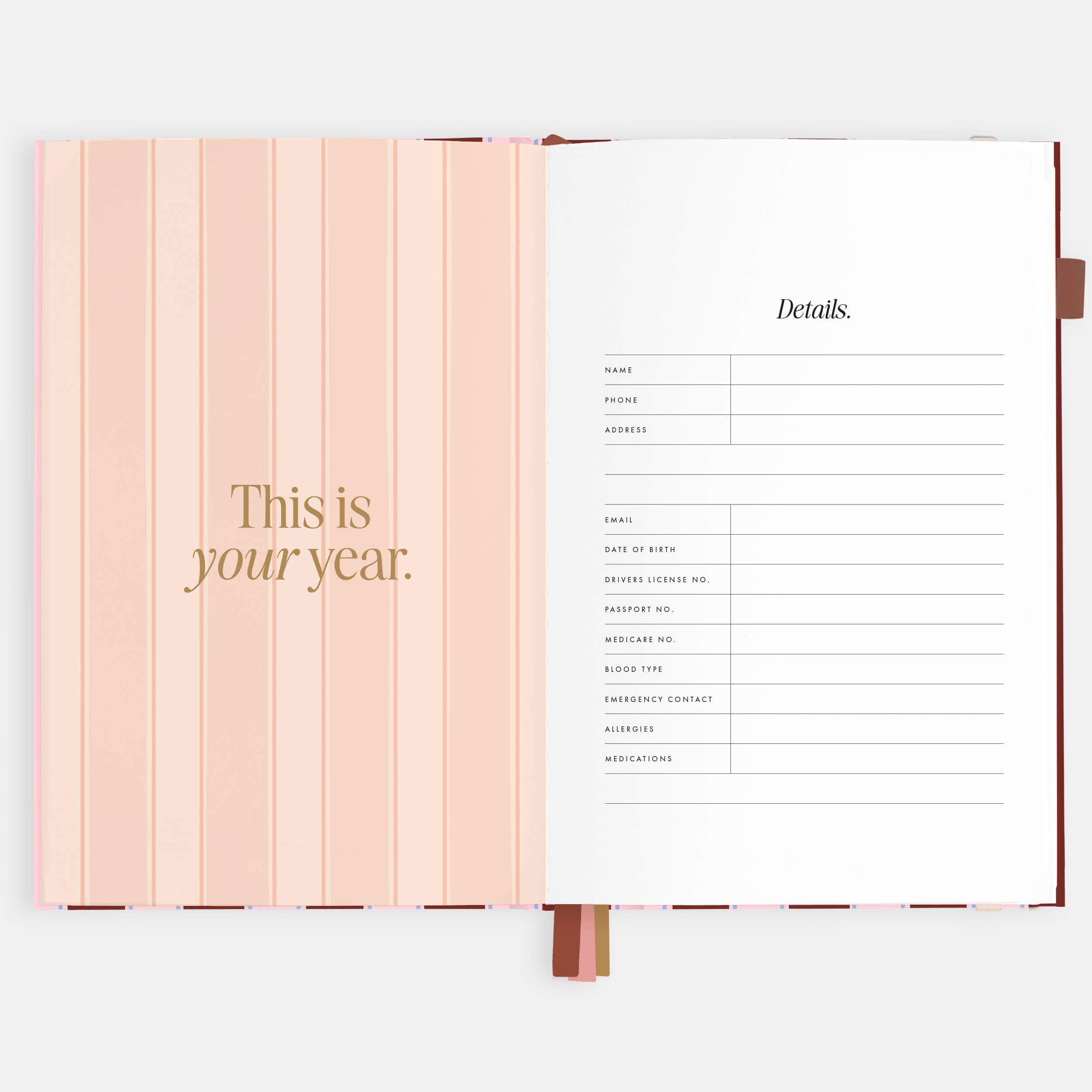 2026 Burgundy Stripe A5 Vertical Planner