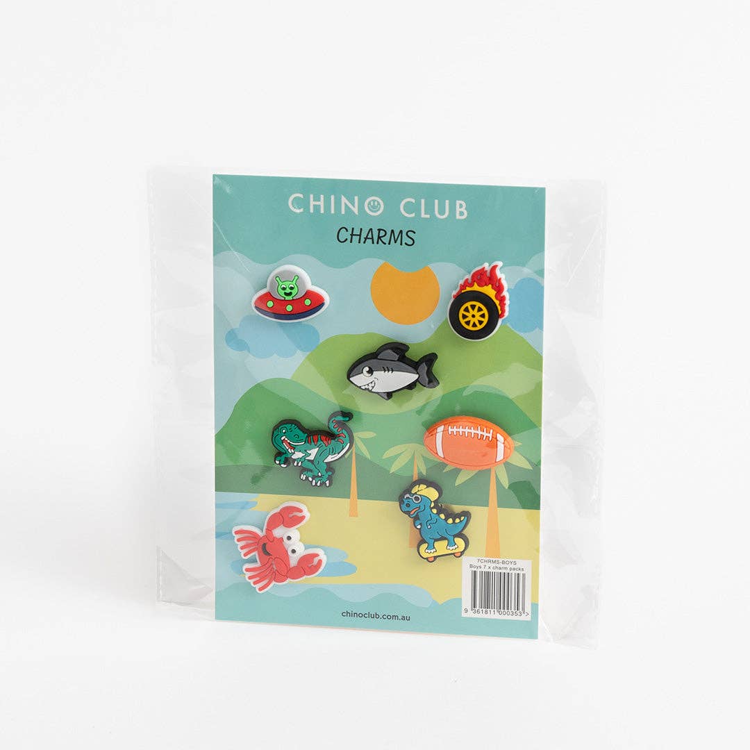 Boys 7-pack Chino Charm Packs from Chino Club featuring colorful fabric charms ideal for kids' clothing and craft projects.
