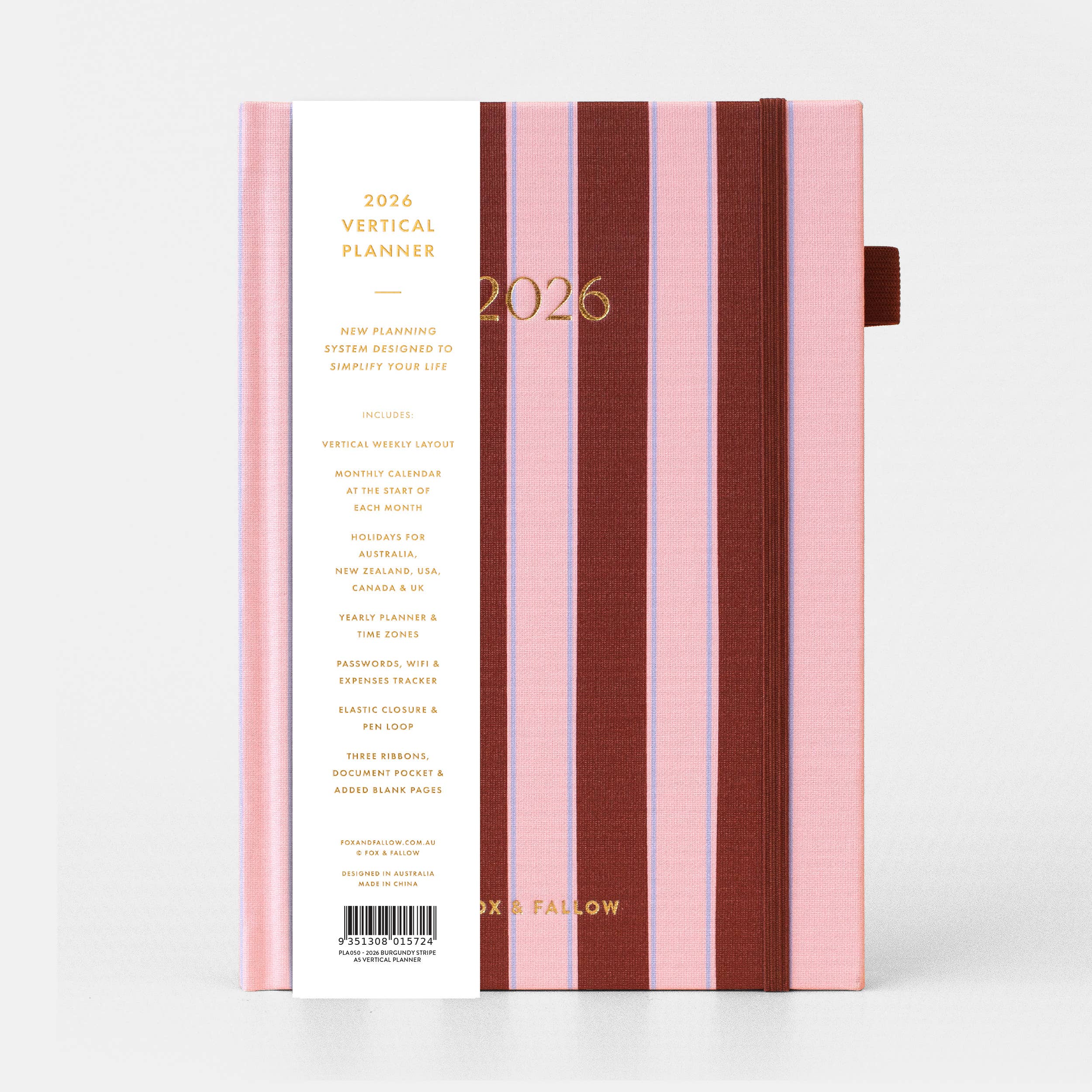 2026 Burgundy Stripe A5 Vertical Planner