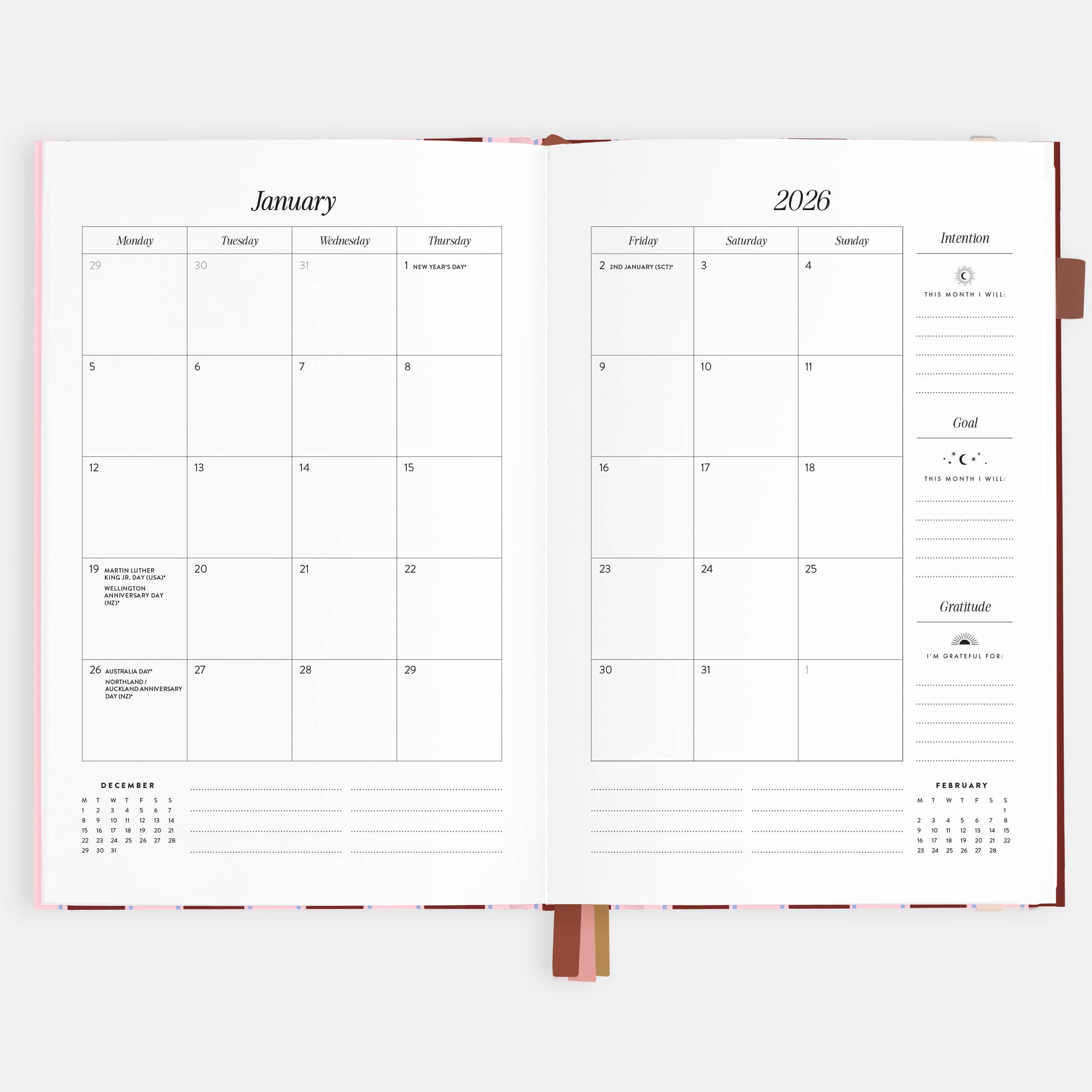 2026 Burgundy Stripe A5 Vertical Planner