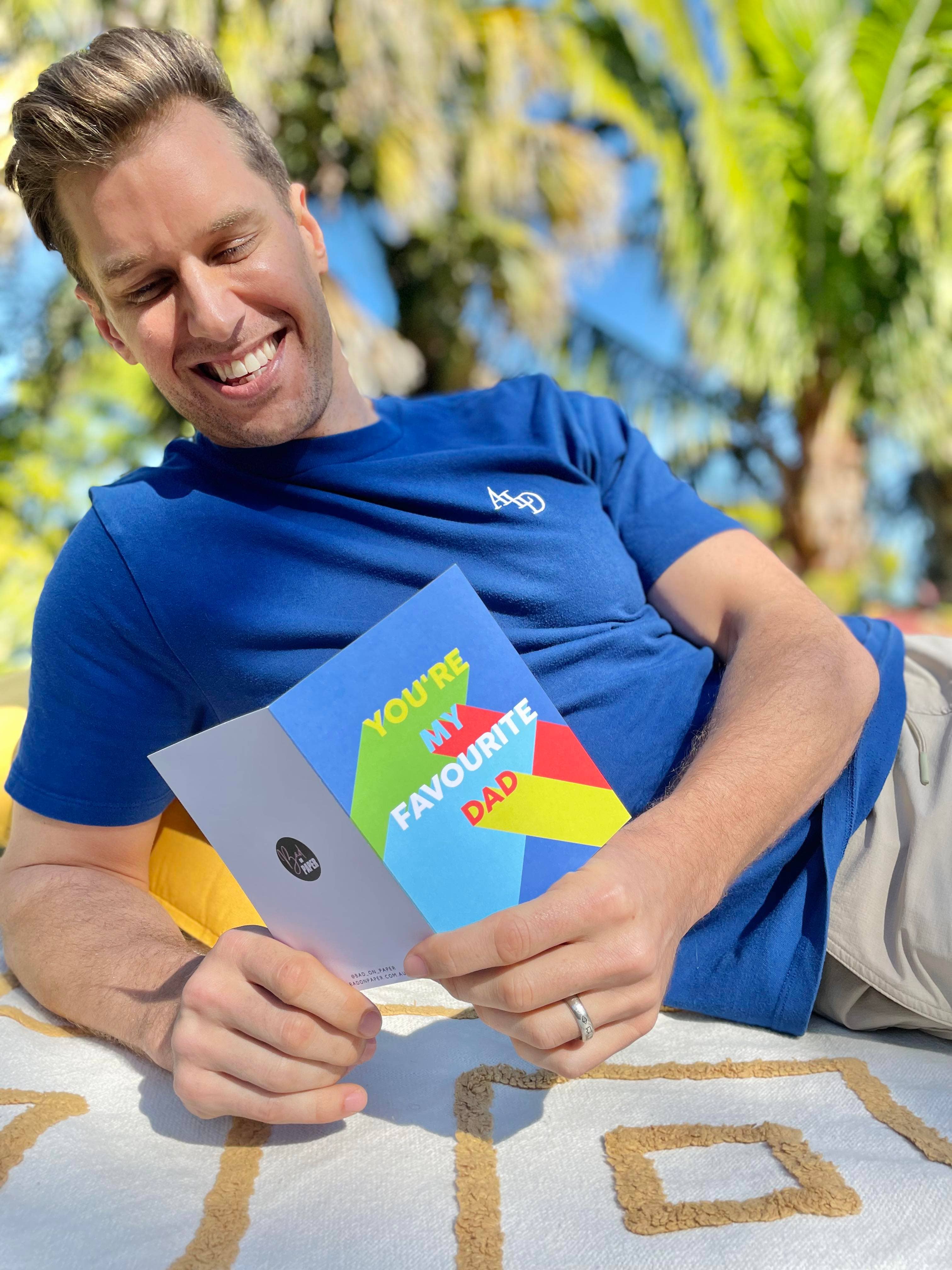 Favourite dad - Blue & Green Father's Day Greeting Card