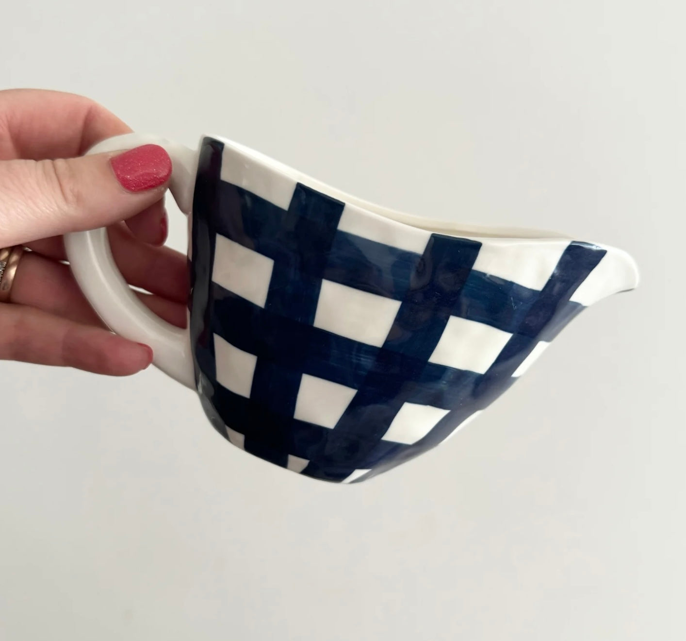 Gravy jug - navy gingham